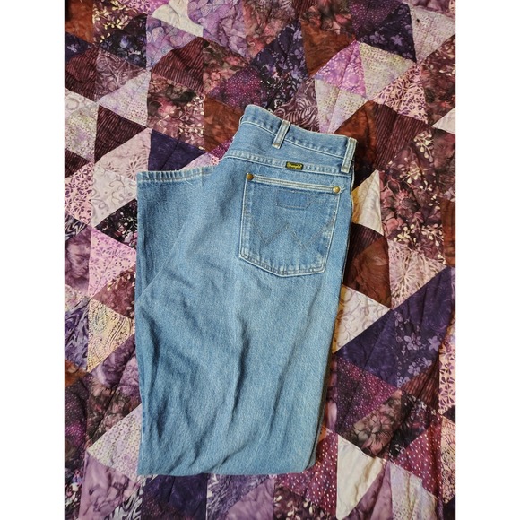 Vintage 80s Wrangler Jeans Mens 35x32 Blue USA Made Cowboy Cut Denim - Picture 1 of 12